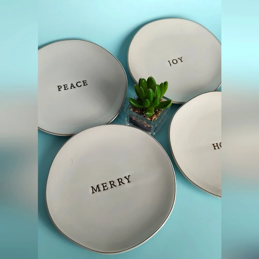 Hearth and hand with magnolia Appetizer plates set 4 beige stoneware Christmas